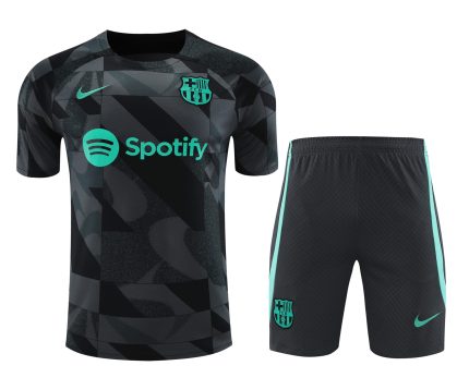 Conjunto de calentamiento FC Barcelona negro y gris manchas