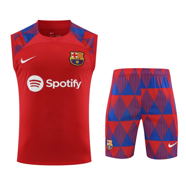 Conjunto tirantes FC Barcelona rojo y azul triangulos